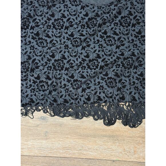 Rancho Estancia Top XL Shirt Geometric Fringe Cowgirl V-Neck Boho Black - Picture 2 of 7